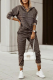 Coffee Casual Print Patchwork Hooded Collar Long Sleeve Two Pieces