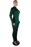 Coffee Street Solid Patchwork Zipper Half A Turtleneck Skinny Jumpsuits