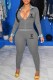 Grey Sportswear Print Letter Turndown Collar Long Sleeve Two Pieces