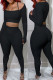 Black Sexy Solid Patchwork U Neck Two Pieces