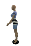 Sky Blue Sexy Striped Patchwork O Neck Pencil Skirt Dresses