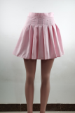 Pink Casual Solid Fold Regular High Waist Type A Solid Color Bottoms