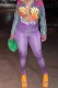 Purple Casual Print Patchwork Turndown Collar Long Sleeve Two Pieces
