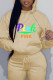 Apricot Casual Sportswear Print Patchwork Hooded Collar Tops