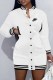 White Casual Print Letter Mandarin Collar One Step Skirt Dresses
