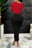 Black Sexy Solid Hollowed Out Patchwork V Neck Pencil Skirt Dresses