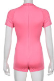Pink Casual Sportswear Solid Patchwork Half A Turtleneck Regular Rompers