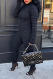 Coffee Street Solid Patchwork Zipper Half A Turtleneck Skinny Jumpsuits