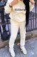 Cream White Casual Print Letter Hooded Collar Long Sleeve Two Pieces