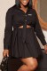 Black Elegant Print Letter Turndown Collar A Line Dresses