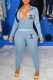 Blue Sportswear Print Letter Turndown Collar Long Sleeve Two Pieces