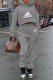 Grey Casual Print Letter Hooded Collar Long Sleeve Two Pieces