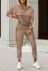 Yellow Brown Casual Print Patchwork Hooded Collar Long Sleeve Two Pieces