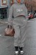 Grey Casual Print Letter Hooded Collar Long Sleeve Two Pieces