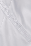 White Fashion Formal Solid Tassel Patchwork V Neck Evening Dress