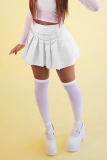 Pink Casual Solid Fold Regular High Waist Type A Solid Color Bottoms