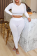 White Casual Solid Patchwork O Neck Two Pieces