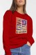 Red Street Print Letter O Neck Tops