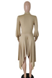 Red Casual Solid Patchwork Asymmetrical Half A Turtleneck A Line Dresses
