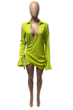 Red Sexy Solid Patchwork Turndown Collar Irregular Dress Dresses