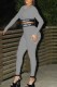 Grey Sportswear Letter Patchwork O Neck Long Sleeve Two Pieces