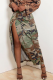 Army Green Casual Camouflage Print Patchwork Straight Mid Waist Type A Full Print Bottoms