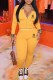Yellow Sportswear Print Letter Turndown Collar Long Sleeve Two Pieces