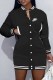 Black Casual Print Letter Mandarin Collar One Step Skirt Dresses