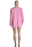 Pink Street Solid Patchwork Turndown Collar Outerwear(With Blazer & Bra)