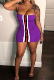 Deep Blue Sexy Patchwork Buckle Spaghetti Strap Pencil Skirt Dresses