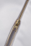 White Fashion Formal Solid Tassel Patchwork V Neck Evening Dress
