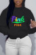 Black Casual Sportswear Print Patchwork Hooded Collar Tops