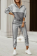 Grey Casual Print Patchwork Hooded Collar Long Sleeve Two Pieces