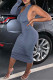 Grey Sexy Solid Hollowed Out Patchwork Asymmetrical Asymmetrical Collar Pencil Skirt Dresses