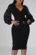 Black Sexy Solid Patchwork V Neck One Step Skirt Dresses