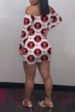 Red Sexy Lips Printed Patchwork Off the Shoulder Pencil Skirt Dresses