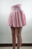 Pink Casual Solid Fold Regular High Waist Type A Solid Color Bottoms