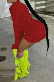 Red Sexy Solid Patchwork Turndown Collar Irregular Dress Dresses