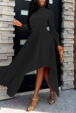 Red Casual Solid Patchwork Asymmetrical Half A Turtleneck A Line Dresses