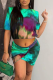 Green Sexy Patchwork Tie-dye O Neck Short Sleeve Two Pieces