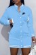 Sky Blue Casual Print Letter Mandarin Collar One Step Skirt Dresses