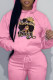 Pink Casual Print Patchwork Hooded Collar Tops