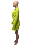 Red Sexy Solid Patchwork Turndown Collar Irregular Dress Dresses