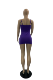 Deep Blue Sexy Patchwork Buckle Spaghetti Strap Pencil Skirt Dresses
