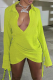 Fluorescent Yellow Sexy Solid Patchwork Turndown Collar Irregular Dress Dresses