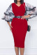 Red Casual Work Solid Patchwork With Belt O Neck One Step Skirt Dresses