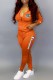 Orange Casual Print Letter Hooded Collar Long Sleeve Two Pieces
