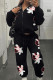 Black Casual Print Patchwork Zipper Collar Long Sleeve Two Pieces