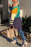 Multicolor Casual Patchwork Cardigan V Neck Outerwear