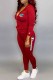 Burgundy Casual Print Letter Hooded Collar Long Sleeve Two Pieces